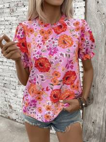EMERY ROSE Floral Print Puff Sleeve Shirt With Frill Collar - Multicolor - View 6