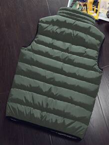 Manfinity Homme Men Slant Pocket Zip Up Vest Padded Coat - Army Green - View 2