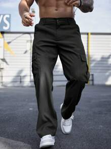 Manfinity Homme Men's Fashionable Wide-Legged Pants With Large Pockets, For Fall