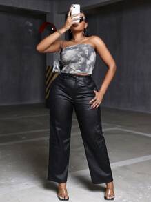 SHEIN SXY Plus Size Camouflage Print Bandeau Tight Crop Top - Multicolor - View 6