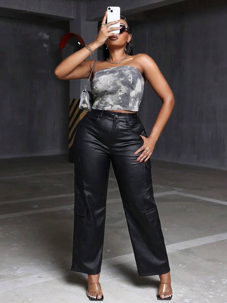Plus Size Camouflage Print Bandeau Tight Crop Top