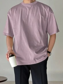 DAZY Men's Summer Casual Solid Color Round Neck Short Sleeve T-Shirt - Mauve Purple - View 3