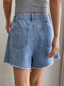 DAZY Women's Solid Color Simple Daily Jeans Denim Shorts Jorts - Blue - View 5