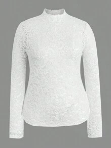 Flirla White Paisley Pattern Lace Plus-Size Women Top - White - View 1