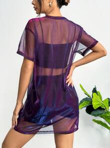 SHEIN EZwear Round Neck Sexy Mesh Sheer Ladies Bodycon Dress,Summer Dresses For Women - Purple - View 2