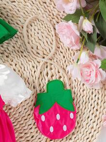 SHEIN Newborn Baby Girls' Strawberry Embroidered Romper With Hat And Bag Set, Cute And Comfortable For Spring/Summer Parties - Hot Pink - View 5