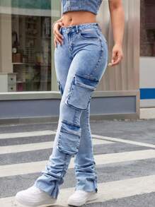 SHEIN Tall Women's Casual Travel Denim Pile-Up Pants