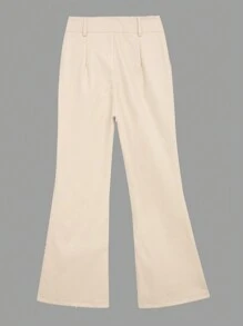 Zolique Women Solid Color PU Leather Flared Pants With Pocket And Button Details Fall Cloth For Women - Beige - View 2