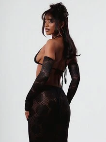 MUSERA Black Sheer Lace Sleeve Bralet Summer IbizaVacation Spring Summer - Black - View 2