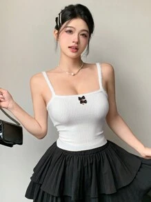 DAZY 女士夏季系帶修身背心 - 白色 - 查看 6