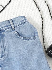 Tween Girl Simple Casual Comfortable Denim A-Line Skirt - Light Wash - View 4