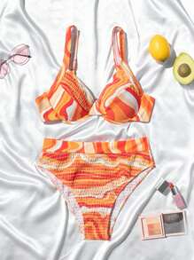 SHEIN Swim Women's Marble Printed Sexy Bikini Set For Vacation, Random Pattern,Summer Beach - Multicolor - View 1