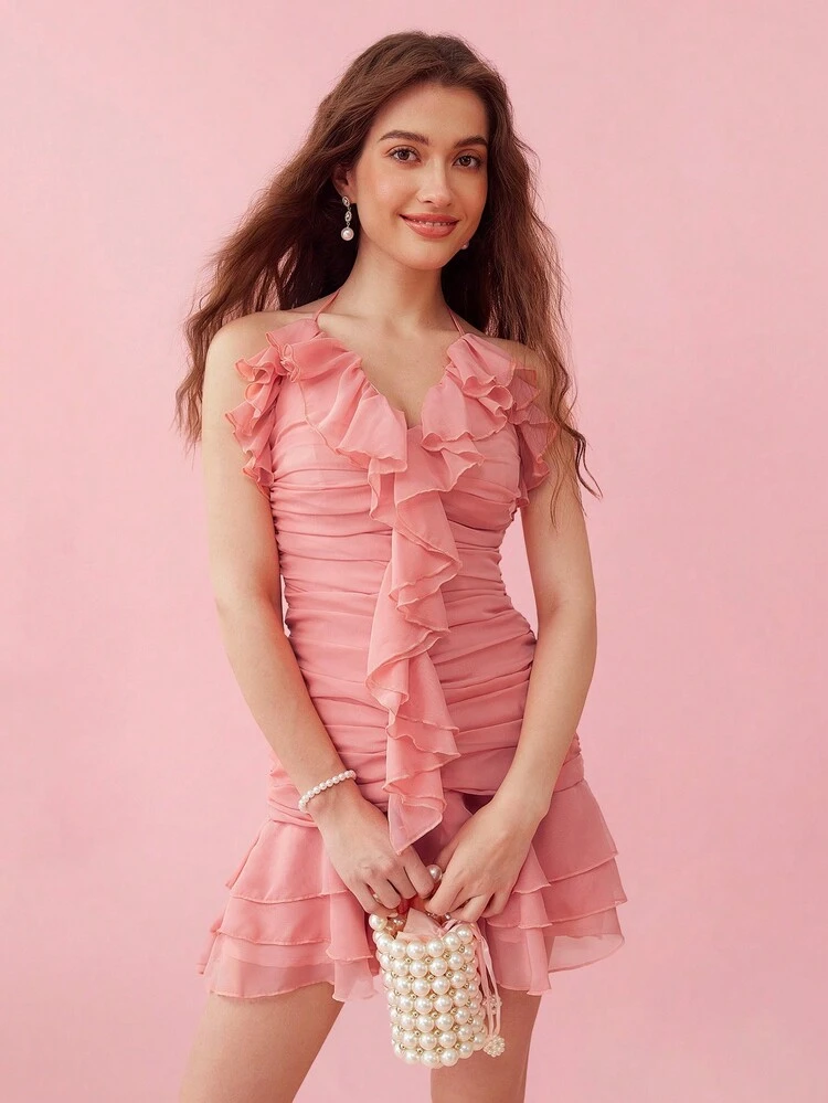 Romantic Ruffled Halter Neck Dress, Beach Summer Dress