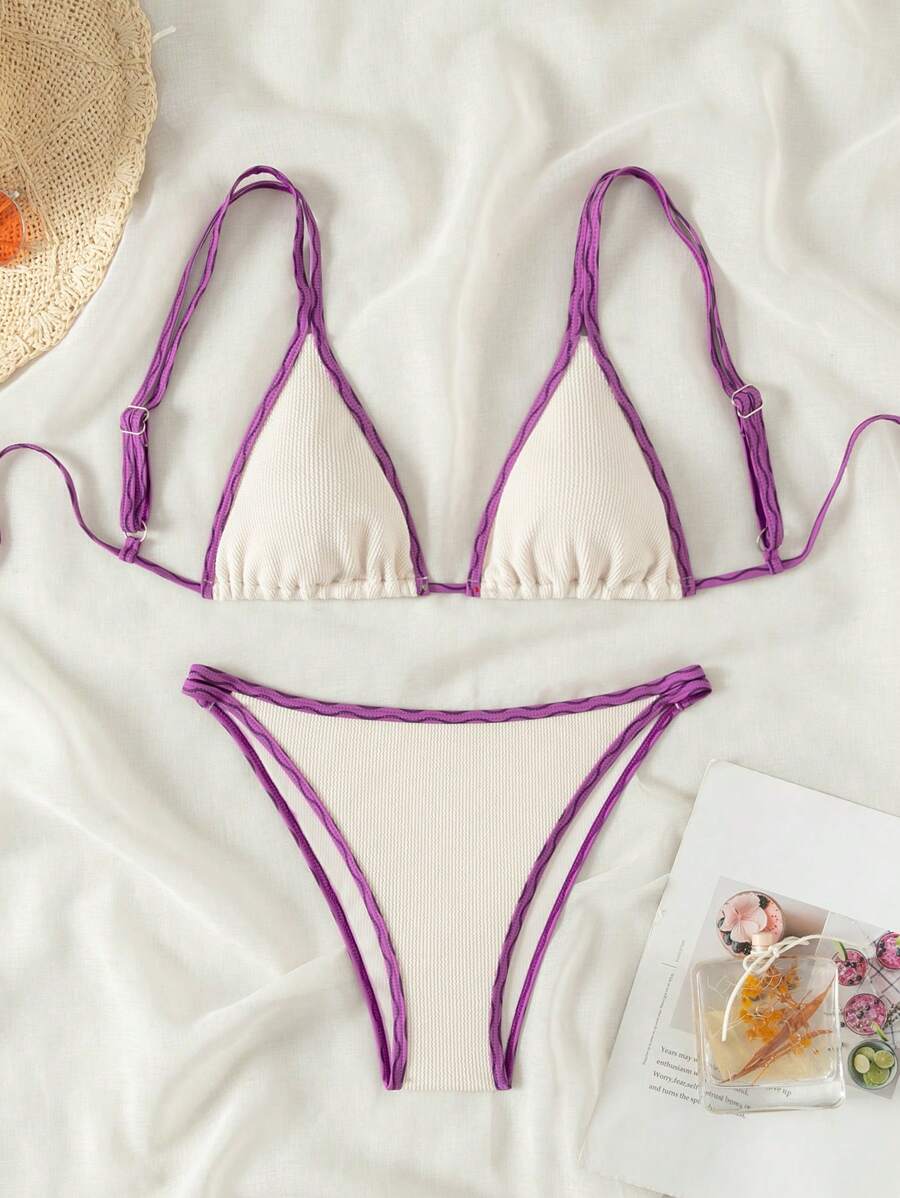 SHEIN Swim Women Sexy Contrast Color Bikini Set For Vacation,Summer Beach