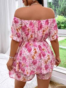 Sunnyshic Plus Size Boho Off-Shoulder Short Sleeve Chiffon Romper For Women, For Summer