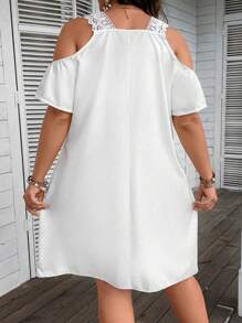 Breezaya Plus Size Women Fashion Lace Spaghetti Strap Cold-Shoulder Print Dress - Hot Pink - View 2