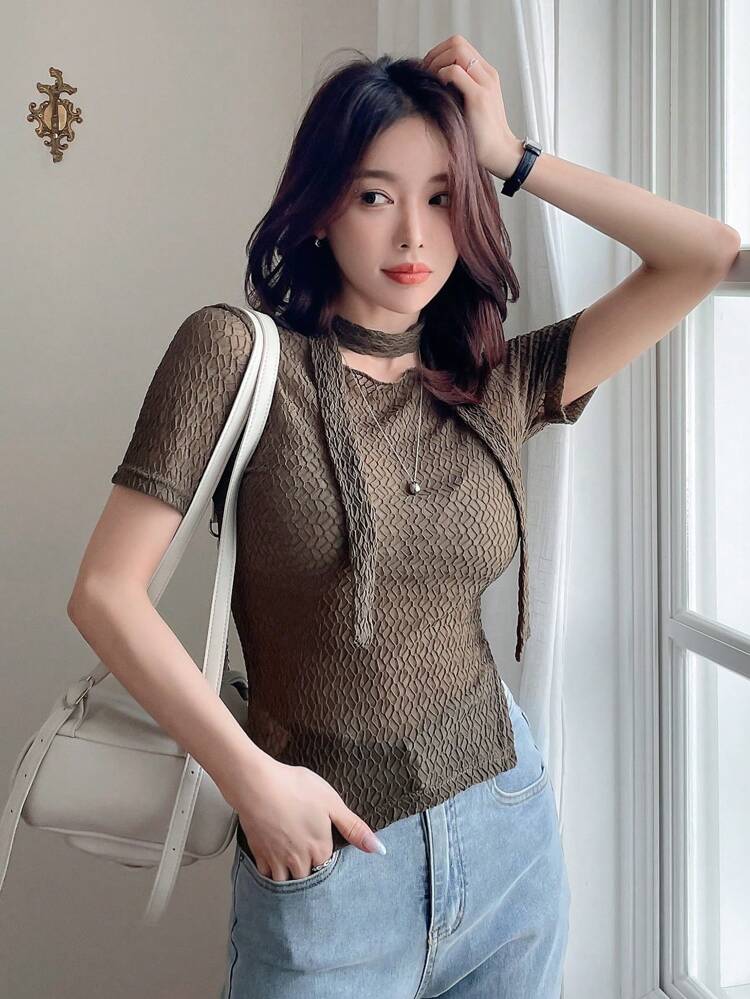 Women's Summer Solid Color Slim Fit Round Neck Short Sleeve T-Shirt,Crop Tops Women
