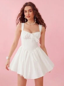 Enchnt Robe d'été à encolure carrée romantique et sexy en dentelle blanche, pour la remise des diplômes