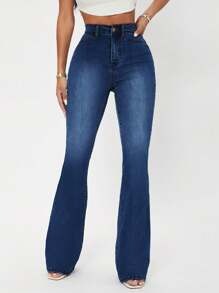 SHEIN SXY High Waist Flare Leg Jeans - Dark Wash - View 4