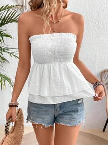 SHEIN VCAY Women's Holiday Casual Solid Texture Wrap Strapless Top