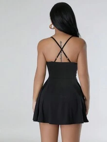 Women's Solid Color Simple Criss-Cross Strap Dress - Black - View 2
