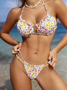 Swim Mod 女性時尚夏日度假風格甜美小花印花分體式比基尼套裝 - 彩色 - 查看 8