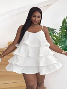 Slaydiva 性感情人节红色系带多层网眼惊喜重量级惊喜大码舞会礼服，性感红色礼服 - 白色 - 查看 3