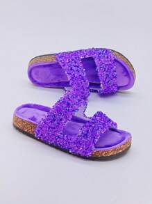 roulvxiang Platform glitter instappantoffels voor dames - Slipvaste huisschoenen van traagschuim, modieuze casual schoenen voor binnen en buiten