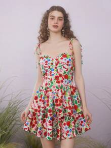 The Wizard of Oz X SHEIN Vestido de tirantes con volantes en capas y estampado floral para verano