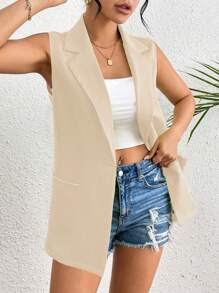 SHEIN Privé Chaleco de manga corta simple y diario para mujer de unicolor - Albaricoque - Ver 1