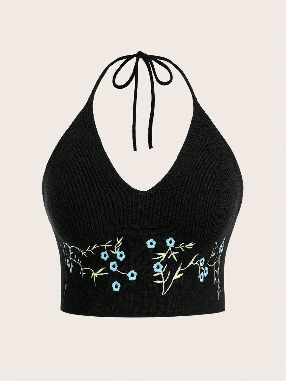 Plus Size Summer Casual Sleeveless Sweater Vest With Embroidery And Backless Design