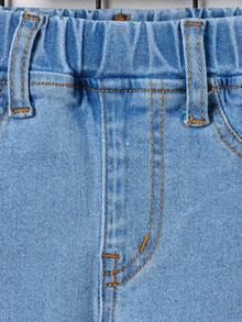 SHEIN Baby Boy Casual Cute Bear Embroidered Light Blue Stretch Knitted Denim Jeans, For Daily Look - Light Wash - View 7