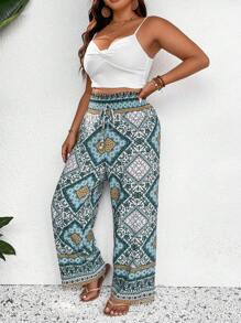 SHEIN Frenchy Cộng với kích thước quần ống đứng có diềm xếp nếp cho kỳ nghỉ - Nhiều màu - Xem 3