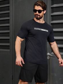 Gym Rark 男友风男士夏季休闲短袖运动字母印花 T 恤 - 黑色 - 查看 3