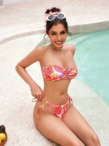 SHEIN Swim Set bikini pentru femei (Imprimare aleatorie) - Achizitionat Print Rights Summer Beach - Multicolor - Vizualizare 5