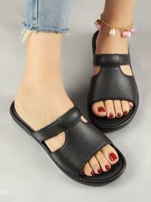 女士夏季拖鞋浴室淋浴防滑耐磨轻便室内女士平底凉鞋 - 黑色 - 查看 1