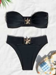 Swim SXY Conjunto de bikini sólido y simple para damas para uso diario, verano en la playa