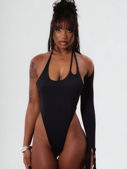 MUSERA Black One Shoulder Cut Out Bodycon Dress Sexy Club Spring Summer Vacation Elegant