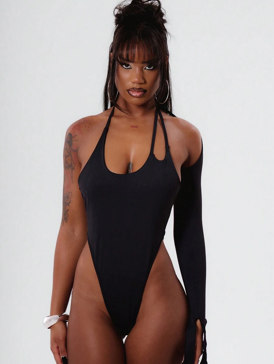 MUSERA Black One Shoulder Cut Out Bodycon Dress Sexy Club Spring Summer Vacation Elegant - Black - View 1