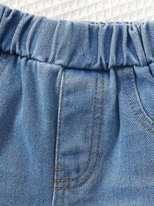 嬰兒男童椰樹印花短袖襯衫和牛仔短褲休閒日常度假2入套裝 - 杏色 - 查看 8