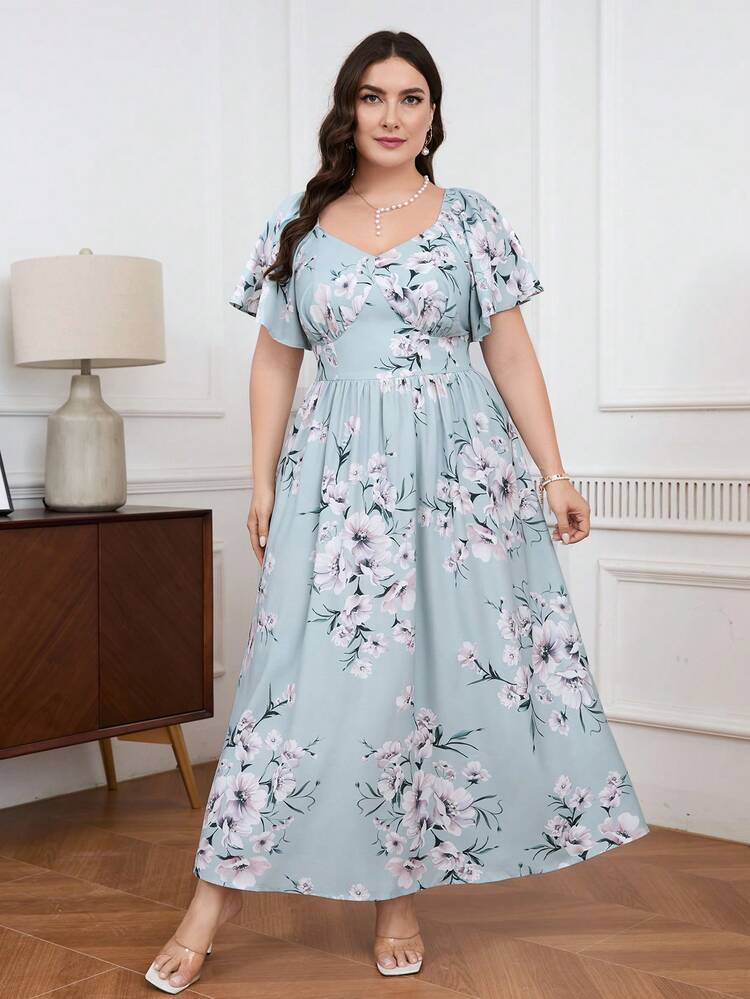 Plus Size Women's Elegant Floral Print Dress