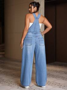 SHEIN ICON Plus Size Casual Loose Denim Overalls For Spring And Summer