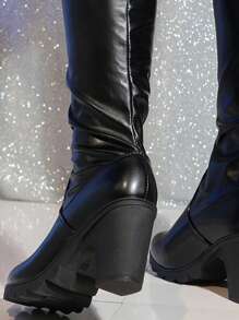 Botas de Couro Sexy Minimalistas Acima do Joelho com Salto Agulha para Mulheres, Outono/Inverno