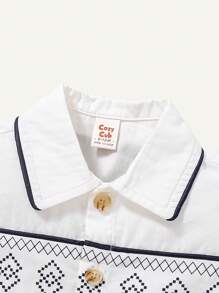 男寶寶菱形圖案對比領短袖針織外套和單色短褲套裝