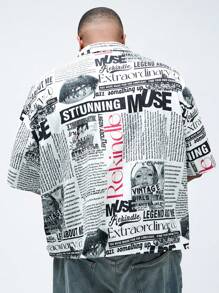Manfinity VCAY Men's Plus Size Woven Printed Casual Loose Short Sleeve Shirt