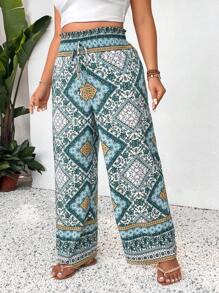 SHEIN Frenchy Cộng với kích thước quần ống đứng có diềm xếp nếp cho kỳ nghỉ - Nhiều màu - Xem 4