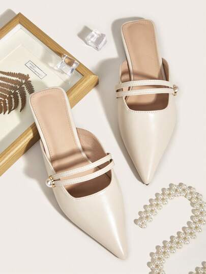 女士法式復古風頭鎖式拖鞋，2024年春秋新款平底馬蹄鞋