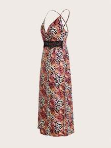 Anewsta Gradient Color Animal Print Lace Splicing Criss-Cross Open Back Sexy Vacation Style Dress For Women - Multicolor - View 8