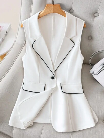 SHEIN Clasi 女性夏季休閒色塊無袖西服外套