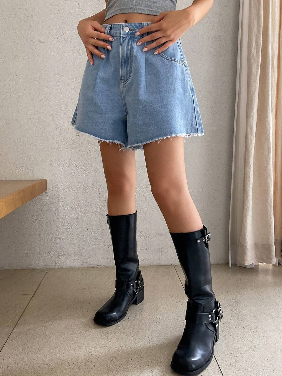 DAZY Women's Solid Color Simple Daily Jeans Denim Shorts Jorts - Blue - View 1